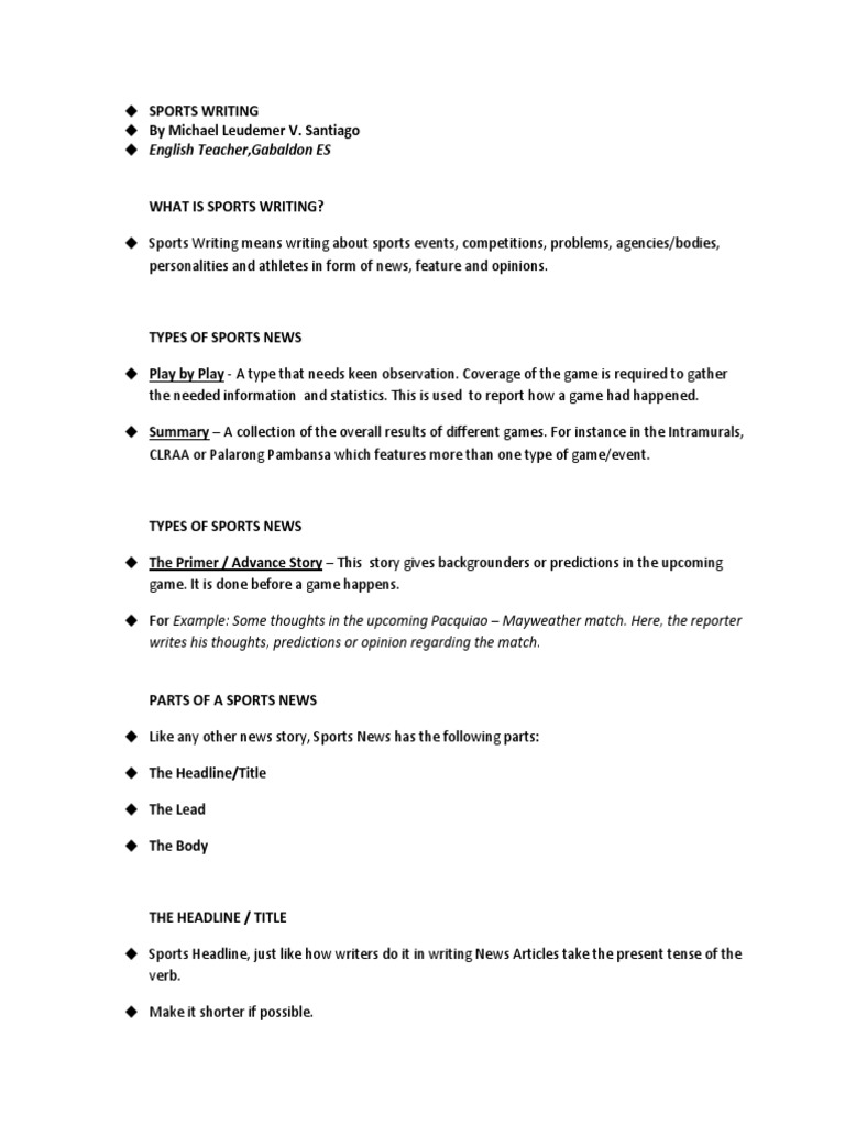 feature writing on lifestyle sports game story example